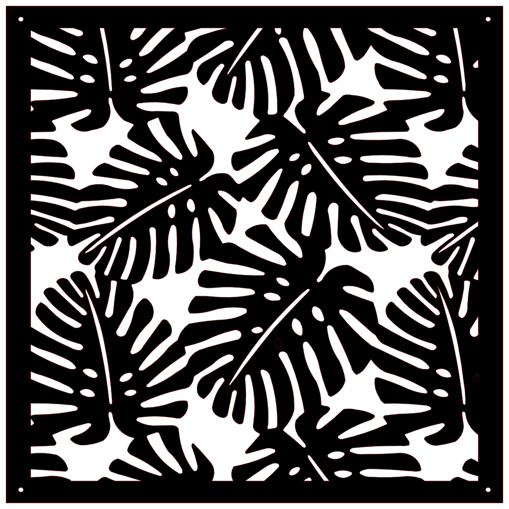 Panel decorativo de pared con hojas tropicales realizado en corte láser