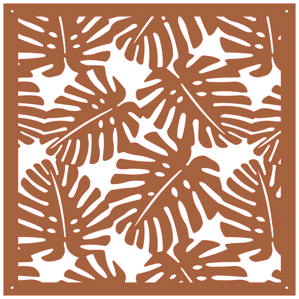 Panel decorativo de pared con hojas tropicales realizado en corte láser