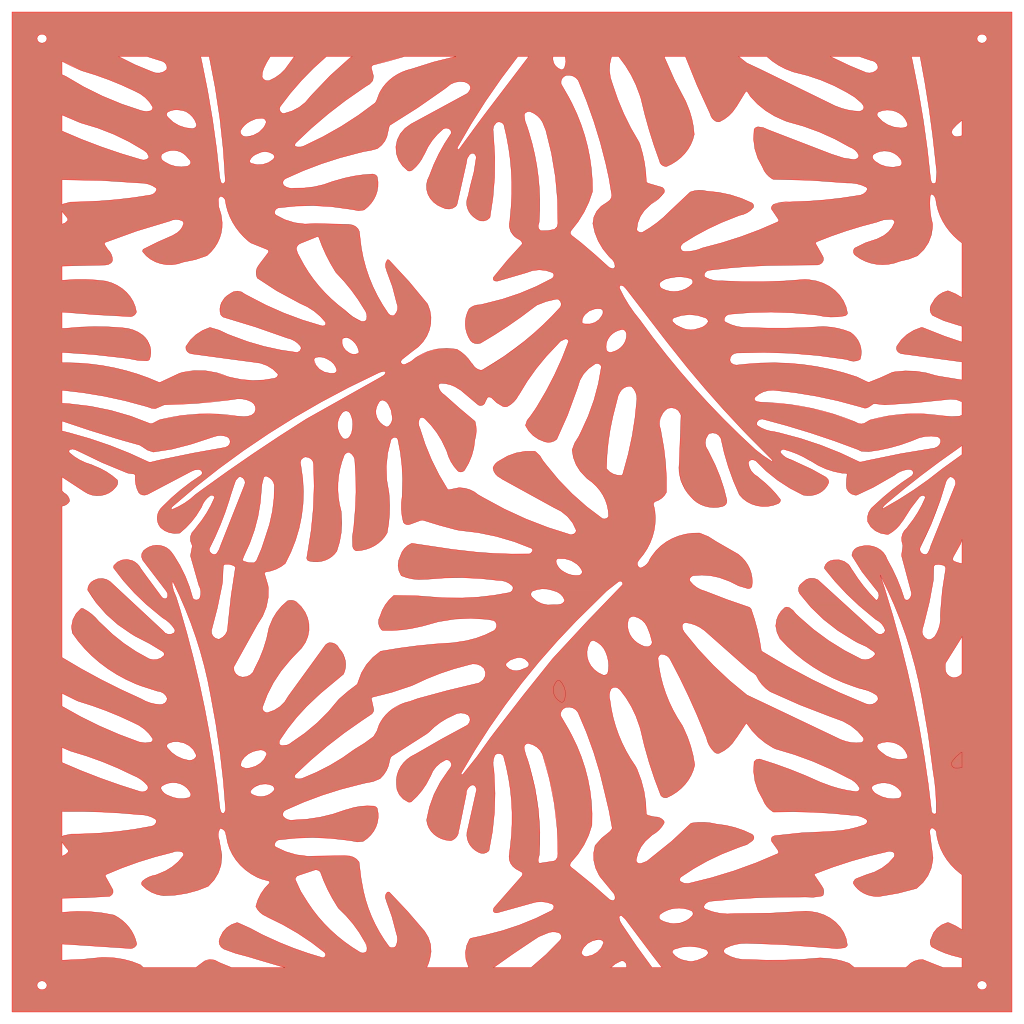 Panel decorativo de pared con hojas tropicales realizado en corte láser