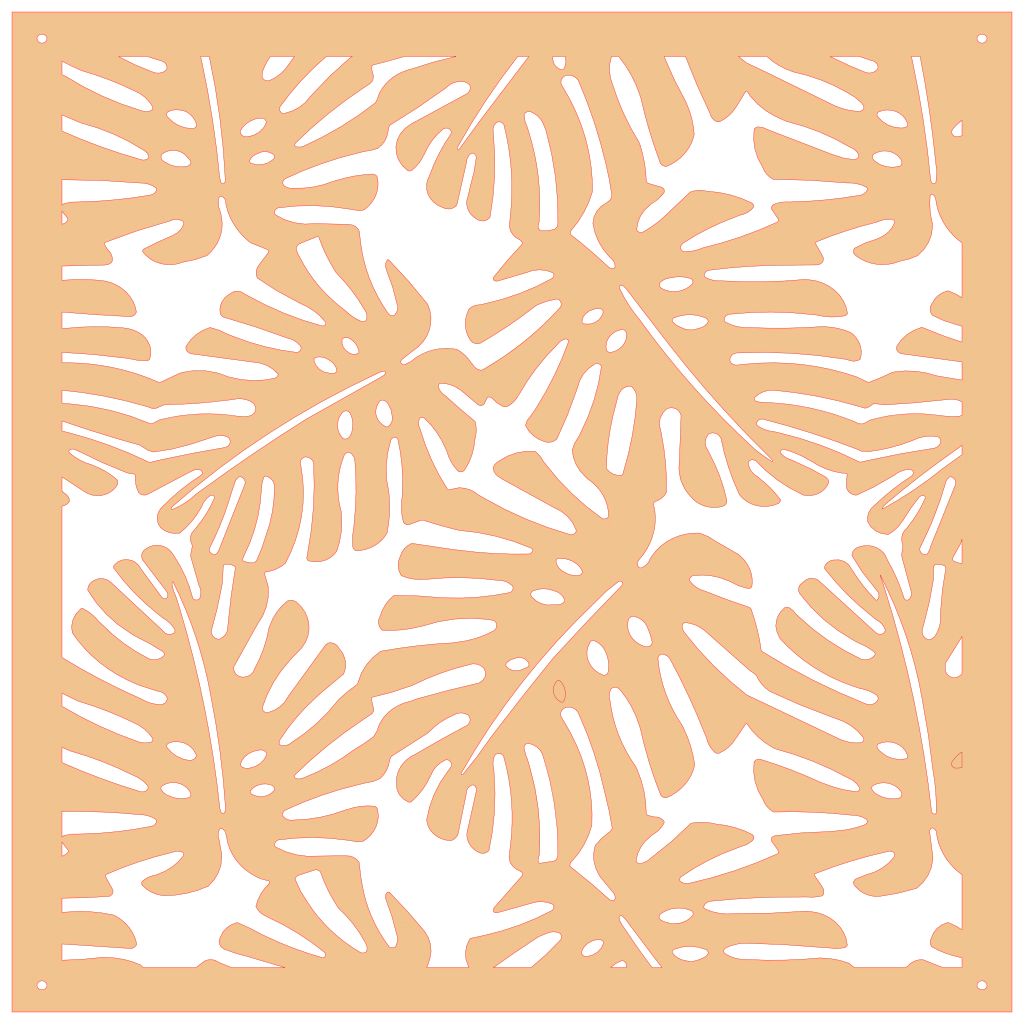 Panel decorativo de pared con hojas tropicales realizado en corte láser