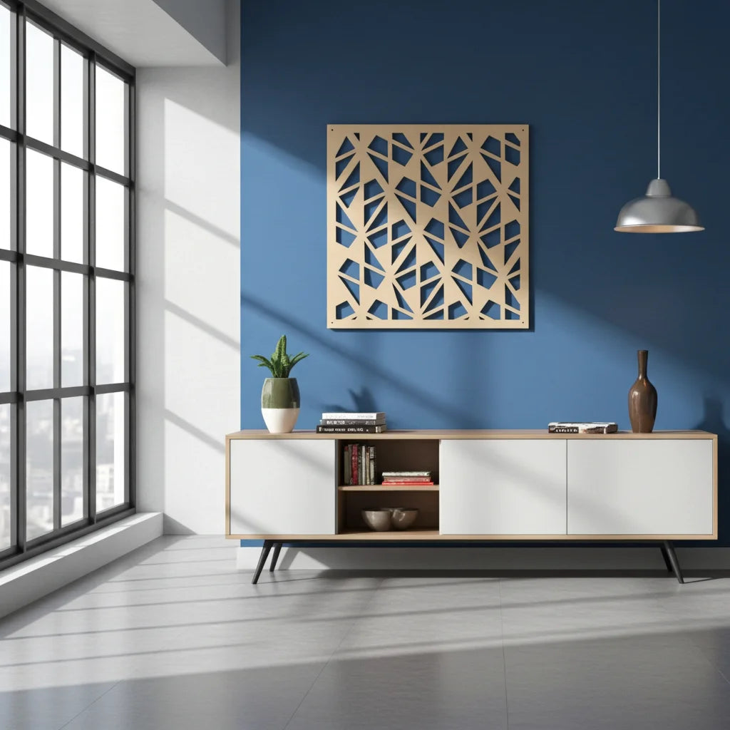 Panel decorativo geométrico cortado con láser para pared moderna