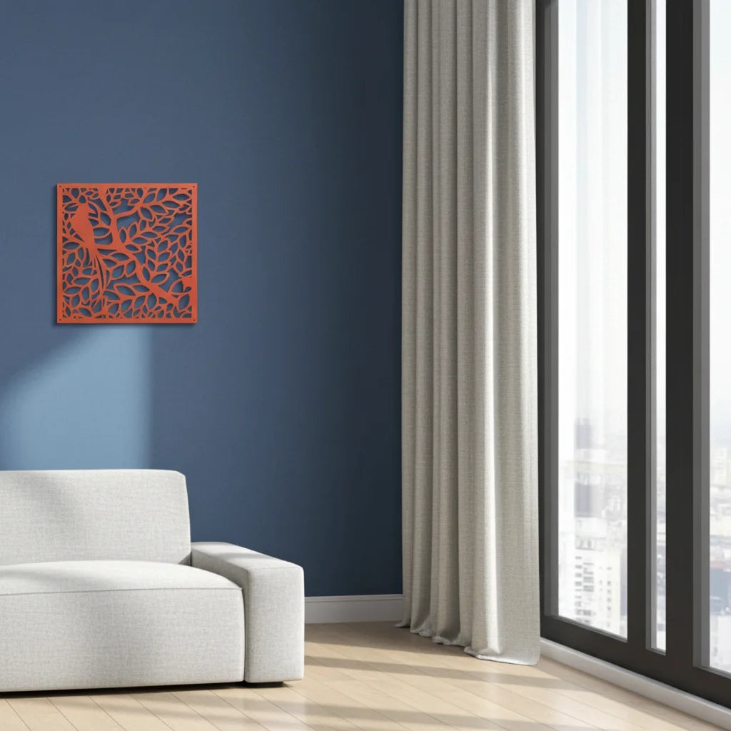 Panel ornamental de madera con motivo natural de árbol y hojas