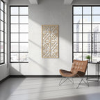 Panel decorativo geométrico modular instalado en pared moderna