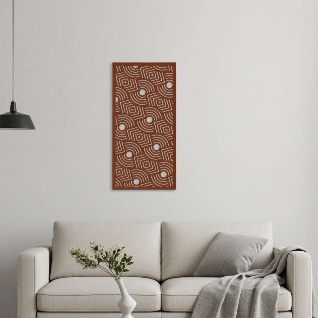 Panel ornamental modular geométrico de madera para decoración de pared interior