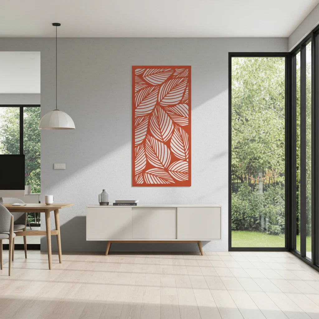 Panel decorativo floral modular para paredes interiores. Diseño elegante con hojas y flores, ideal para decoración moderna y natural.
