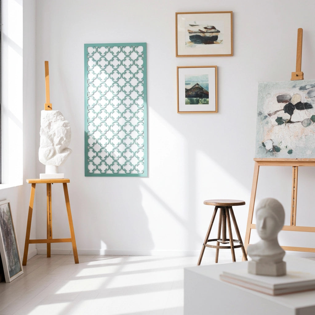 Panel ornamental modular geométrico de madera para decoración de pared interior