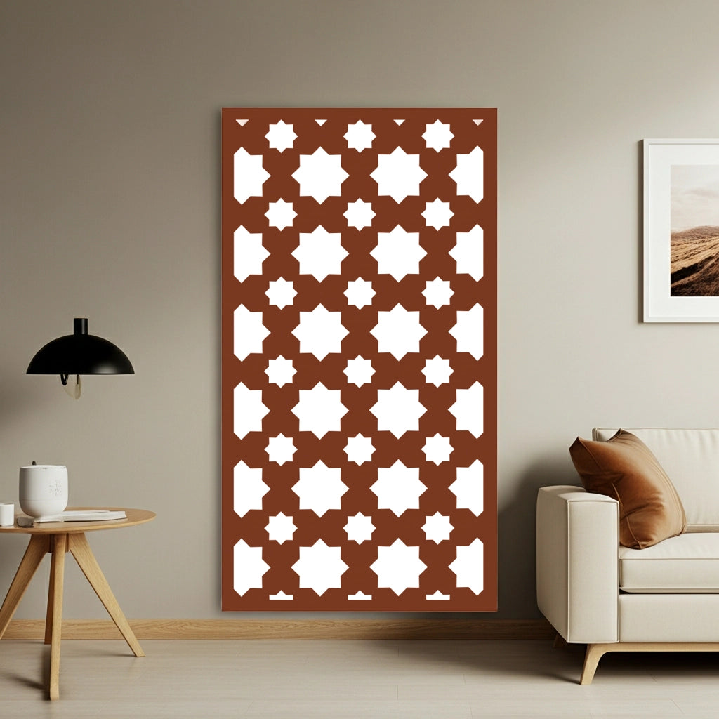 Panel decorativo de madera con patrón geométrico para interiores