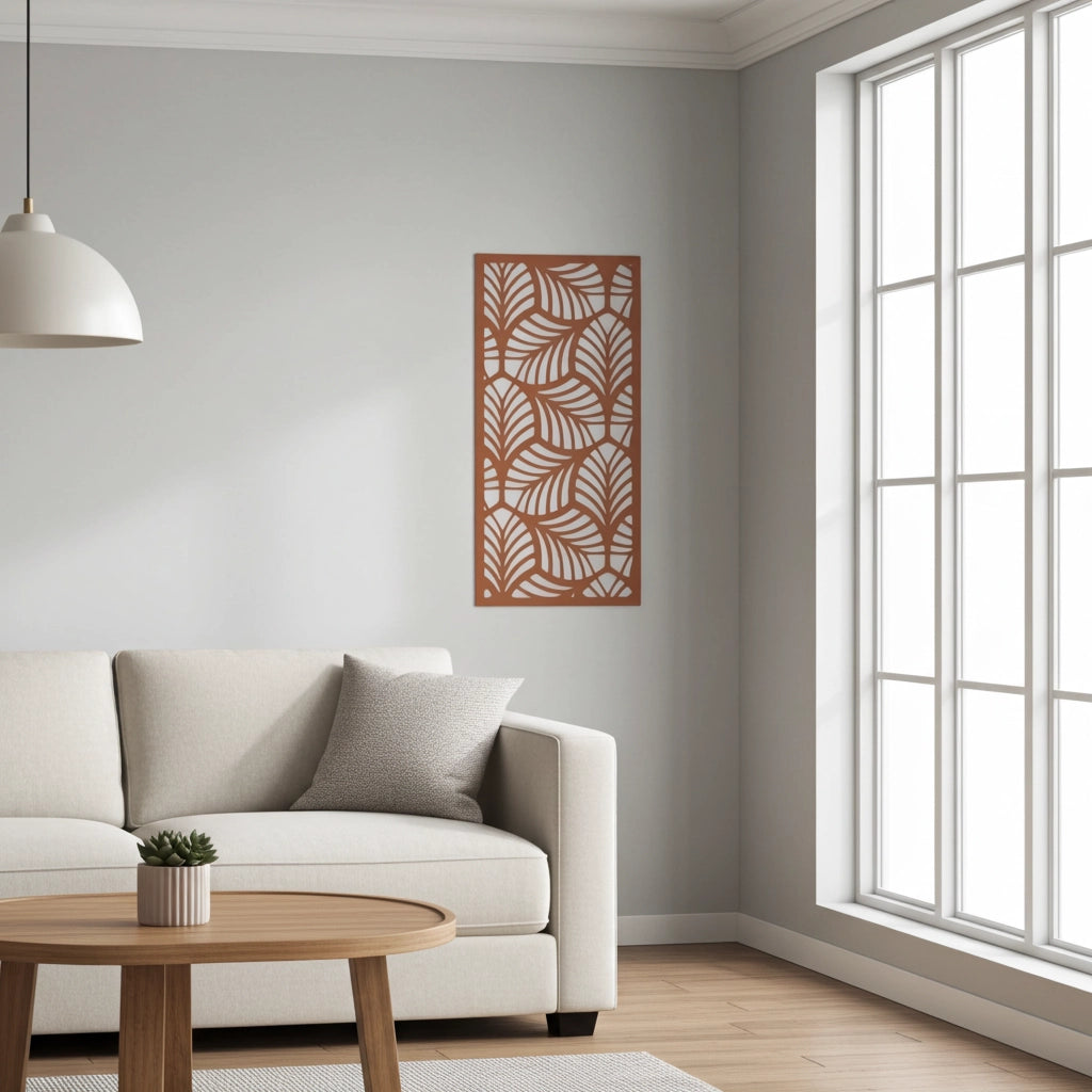 Panel decorativo floral modular para paredes interiores. Diseño elegante con hojas y flores, ideal para decoración moderna y natural.
