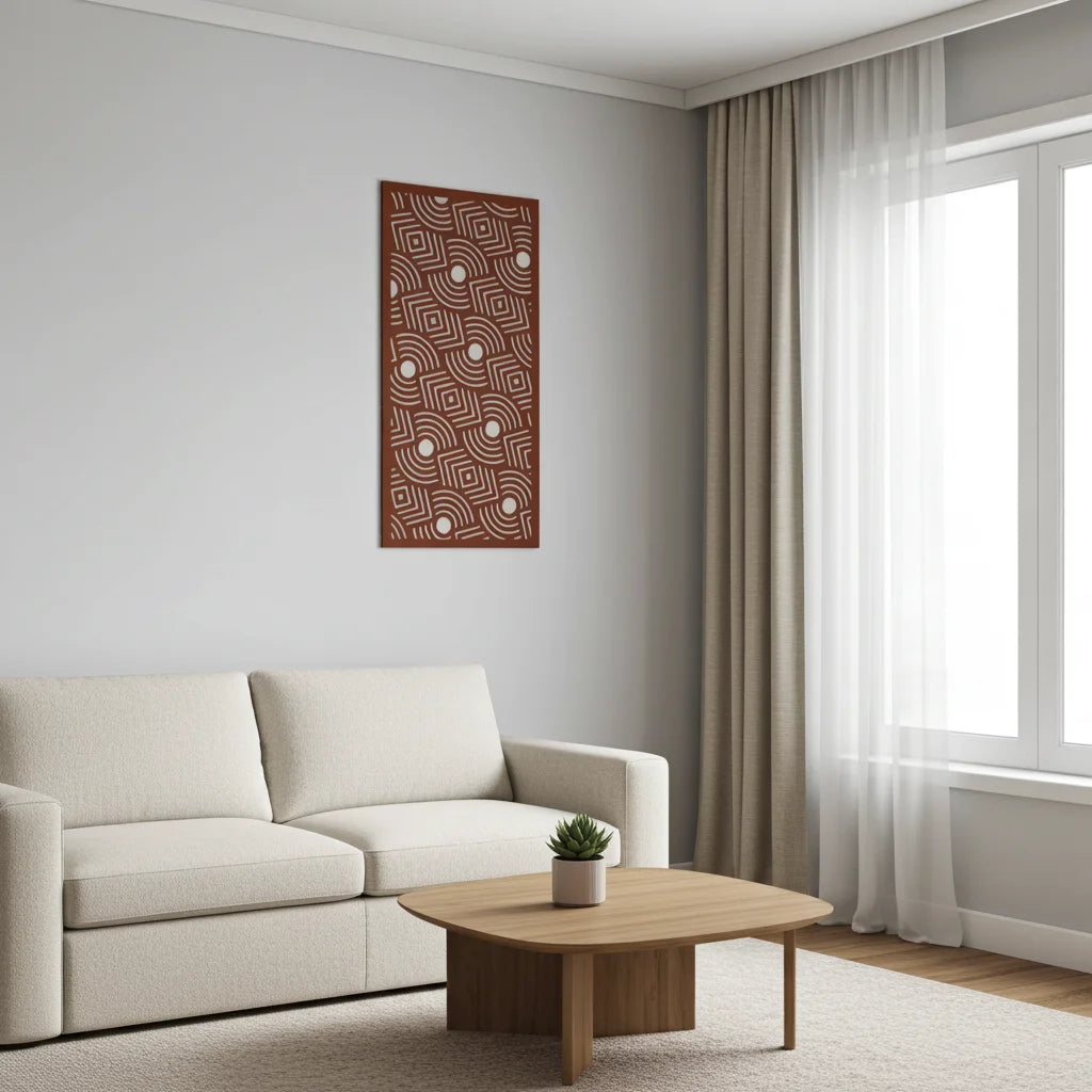 Panel ornamental modular geométrico de madera para decoración de pared interior