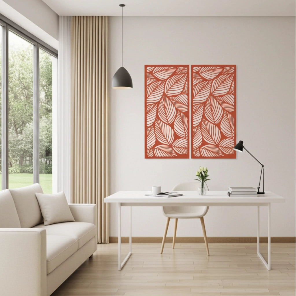 Panel decorativo floral modular para paredes interiores. Diseño elegante con hojas y flores, ideal para decoración moderna y natural.
