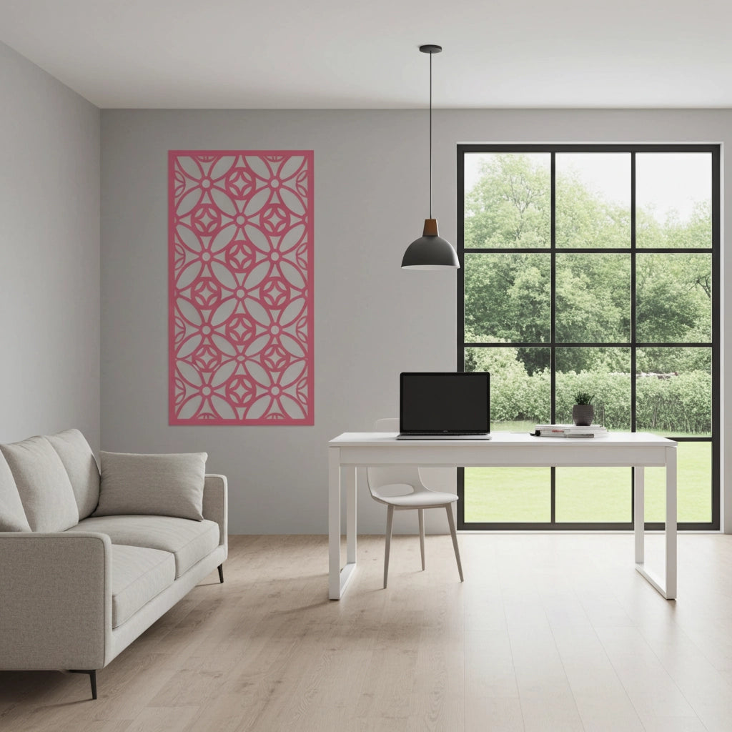 Panel decorativo de madera con patrón geométrico para interiores