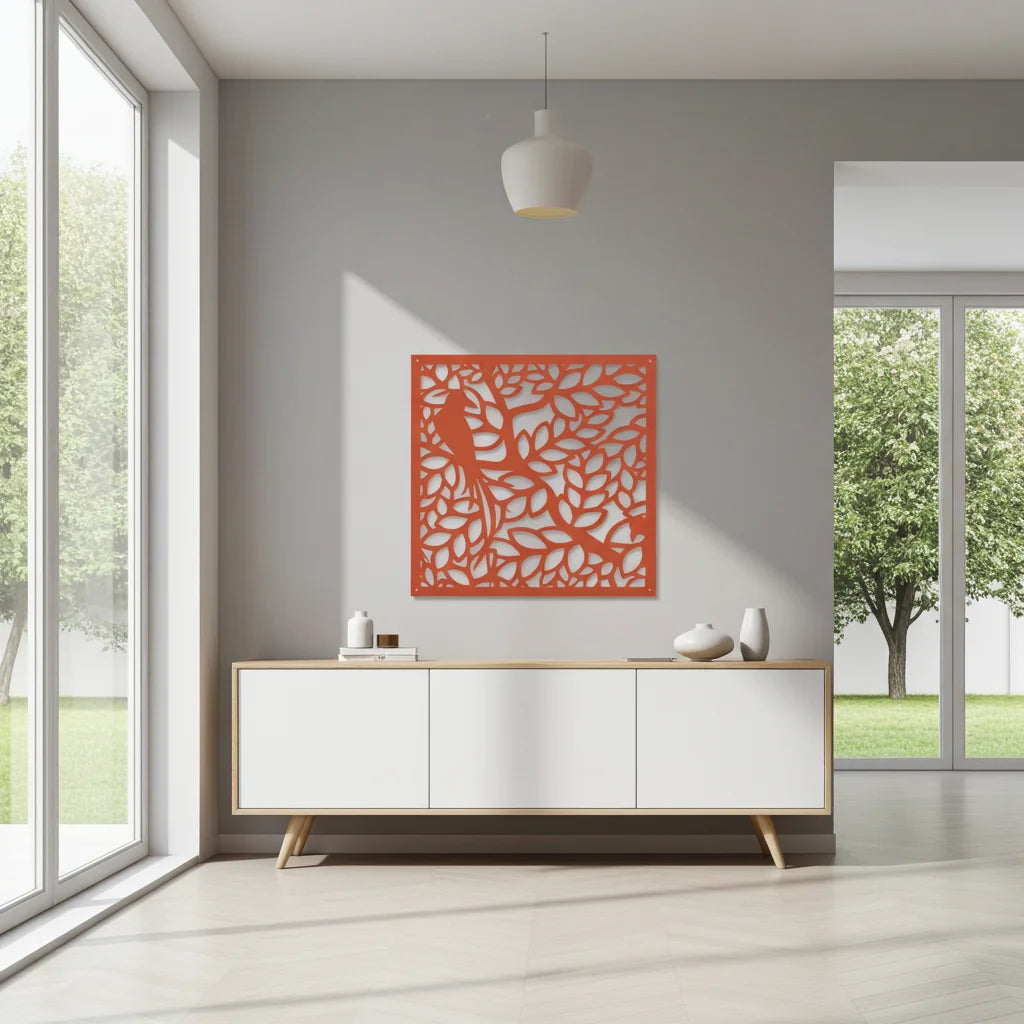 Panel ornamental de madera con motivo natural de árbol y hojas