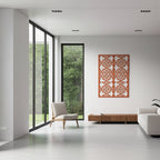 Panel decorativo geométrico modular aplicado en espacio contemporáneo