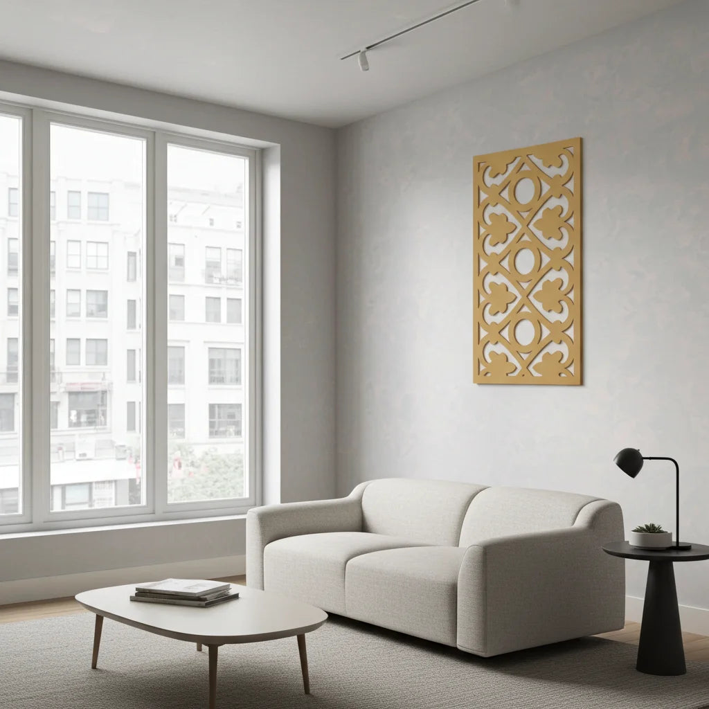 Detalle de panel ornamental geométrico con diseño modular en relieve