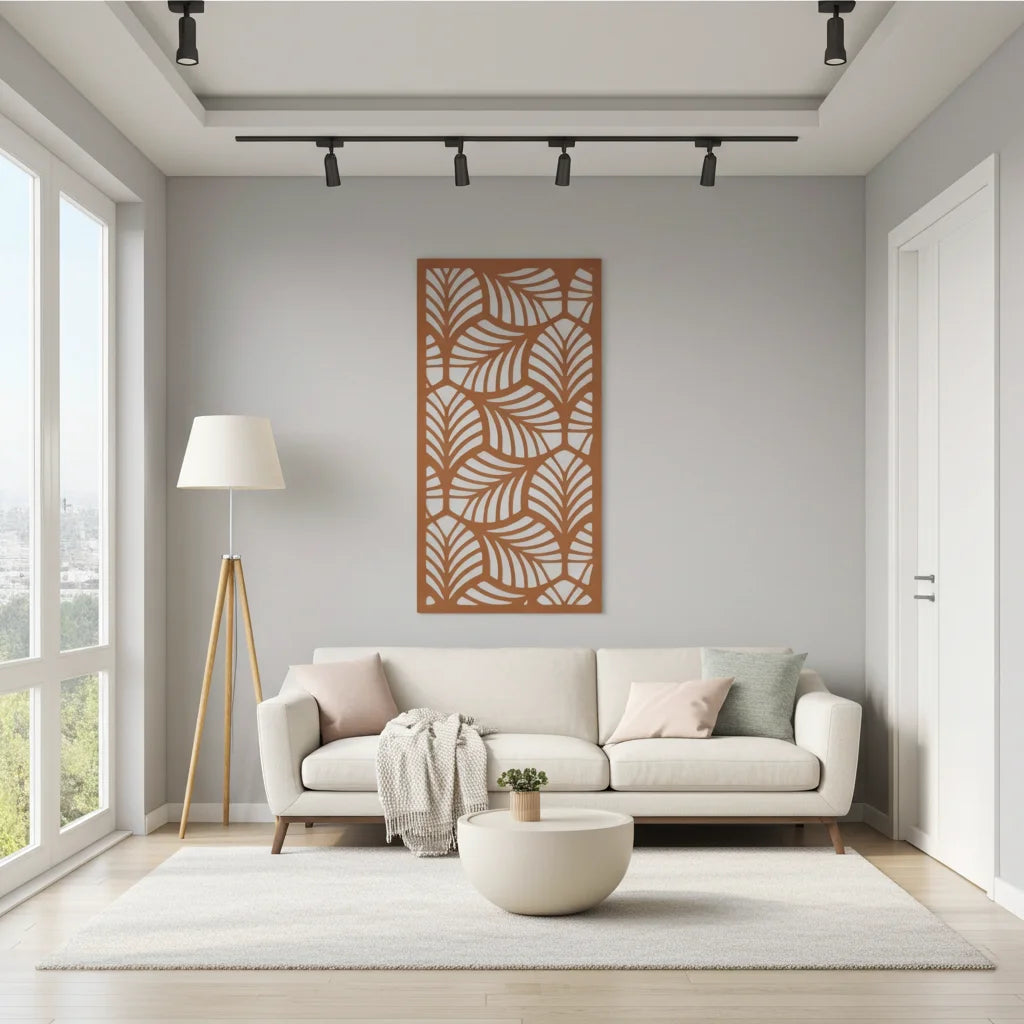 Panel decorativo floral modular para paredes interiores. Diseño elegante con hojas y flores, ideal para decoración moderna y natural.
