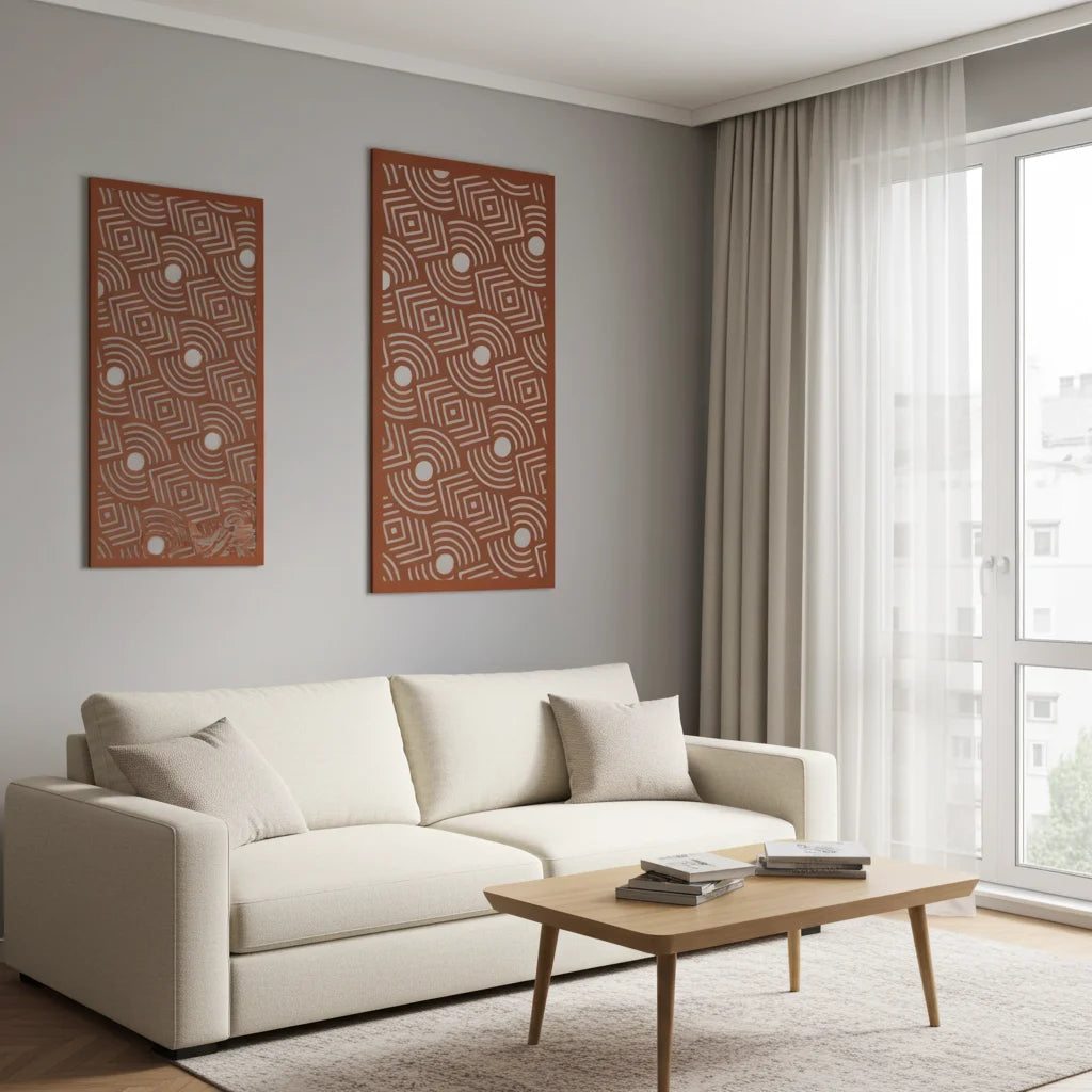 Panel ornamental modular geométrico de madera para decoración de pared interior