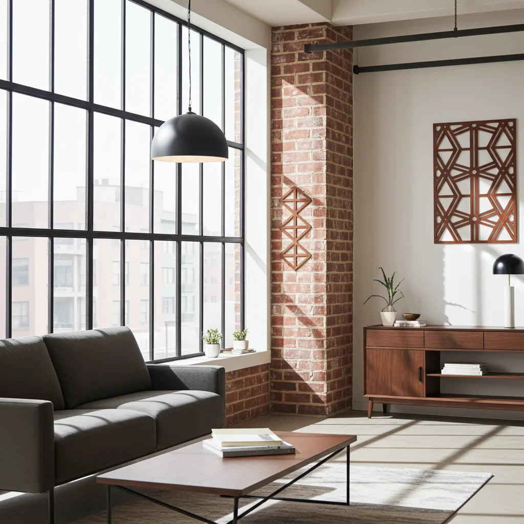 Composición mural con paneles geométricos modulares de diseño moderno