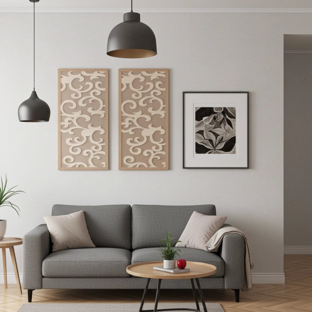 Composición mural con paneles geométricos modulares de diseño moderno