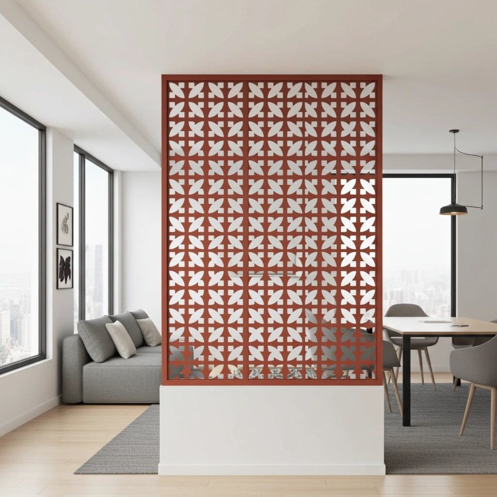 Panel decorativo geométrico modular aplicado en espacio contemporáneo