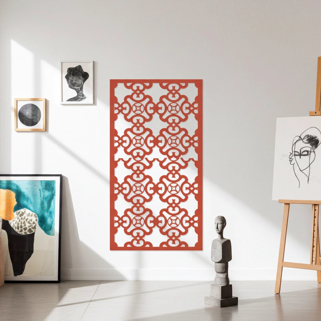 Panel decorativo geométrico modular aplicado en espacio contemporáneo