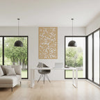 Panel decorativo geométrico modular instalado en pared moderna