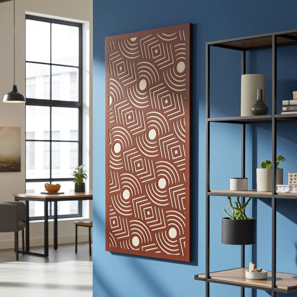 Panel ornamental modular geométrico de madera para decoración de pared interior