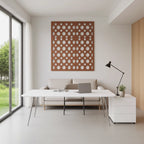 Panel decorativo de madera con patrón geométrico para interiores