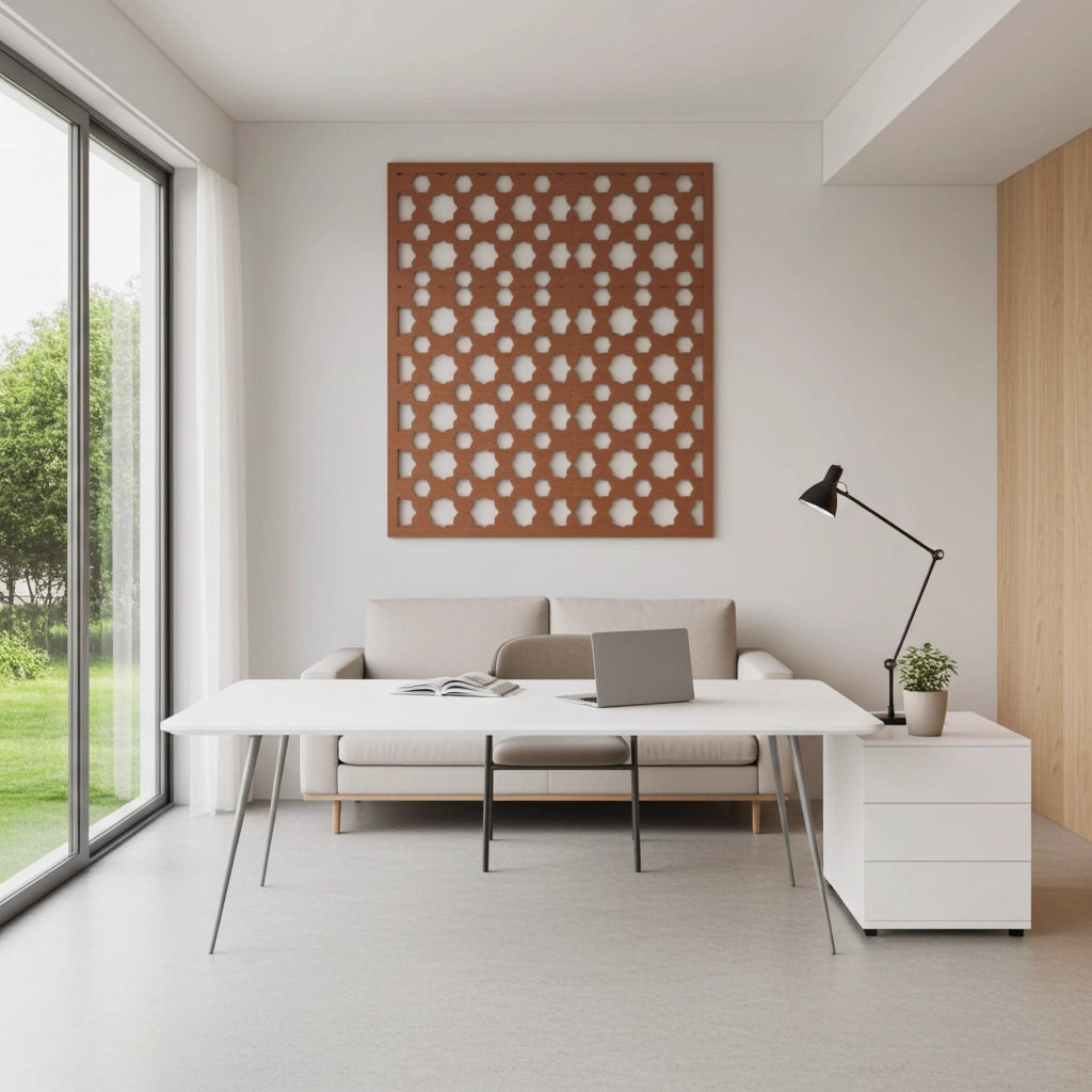 Panel decorativo de madera con patrón geométrico para interiores