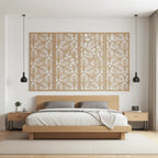 Panel decorativo floral modular para paredes interiores. Diseño elegante con hojas y flores, ideal para decoración moderna y natural.
