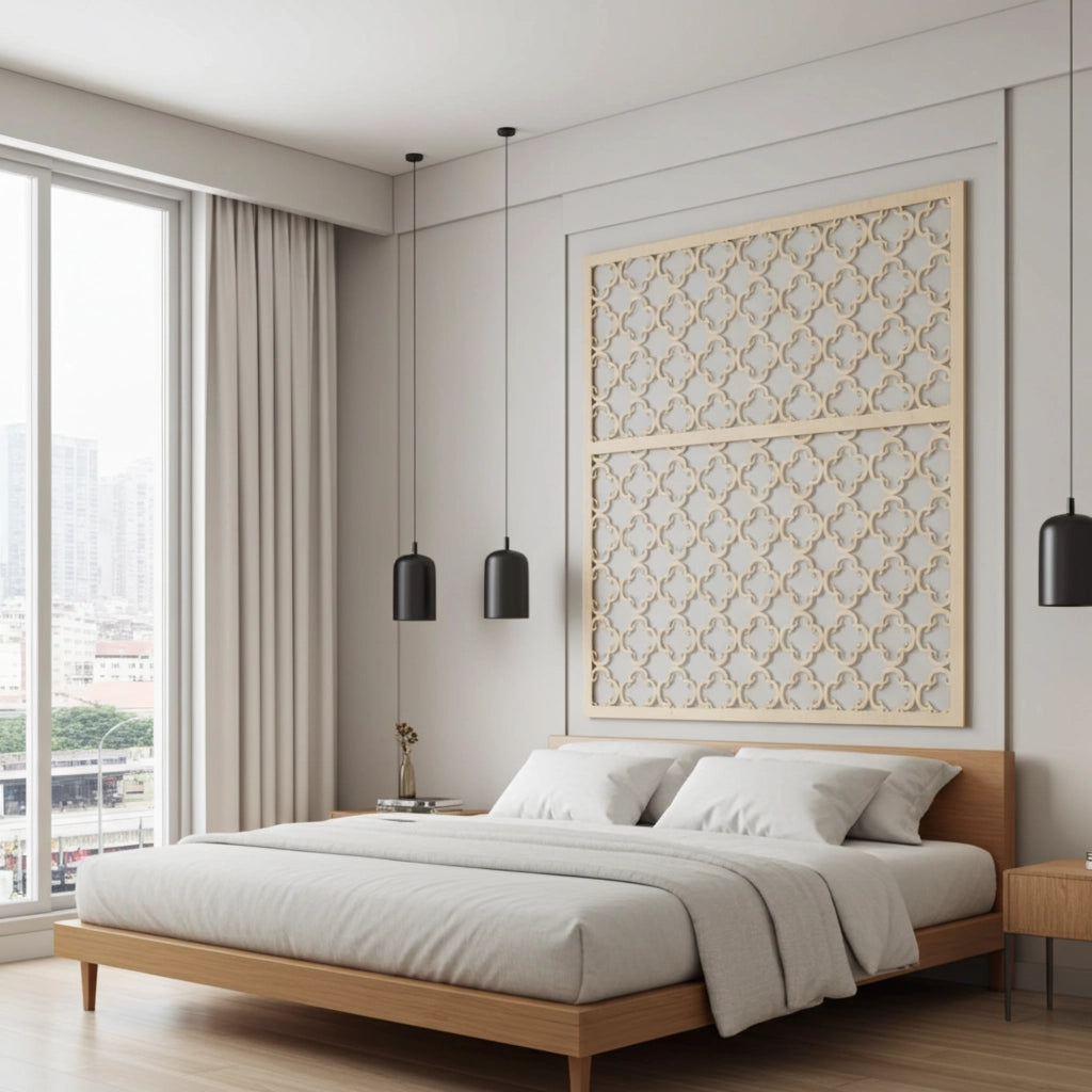 Panel ornamental modular geométrico de madera para decoración de pared interior