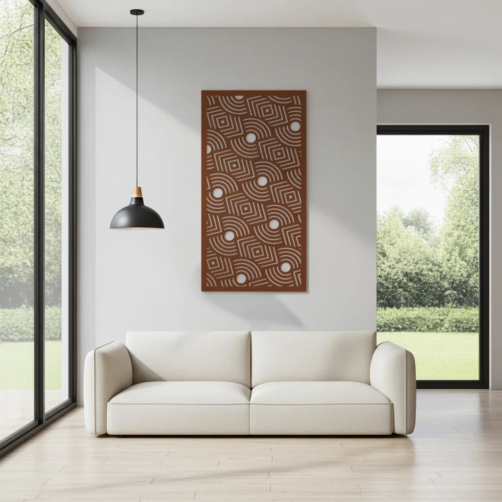 Panel ornamental modular geométrico de madera para decoración de pared interior