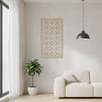 Panel ornamental modular geométrico como acento decorativo en salón