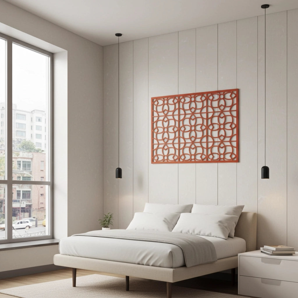 Panel ornamental modular geométrico de madera para decoración de pared interior