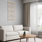 Panel decorativo geométrico modular instalado en pared moderna