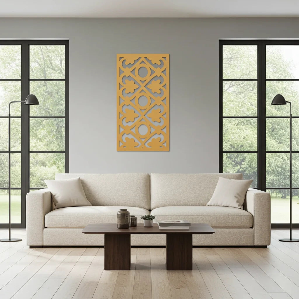 Detalle de panel ornamental geométrico con diseño modular en relieve