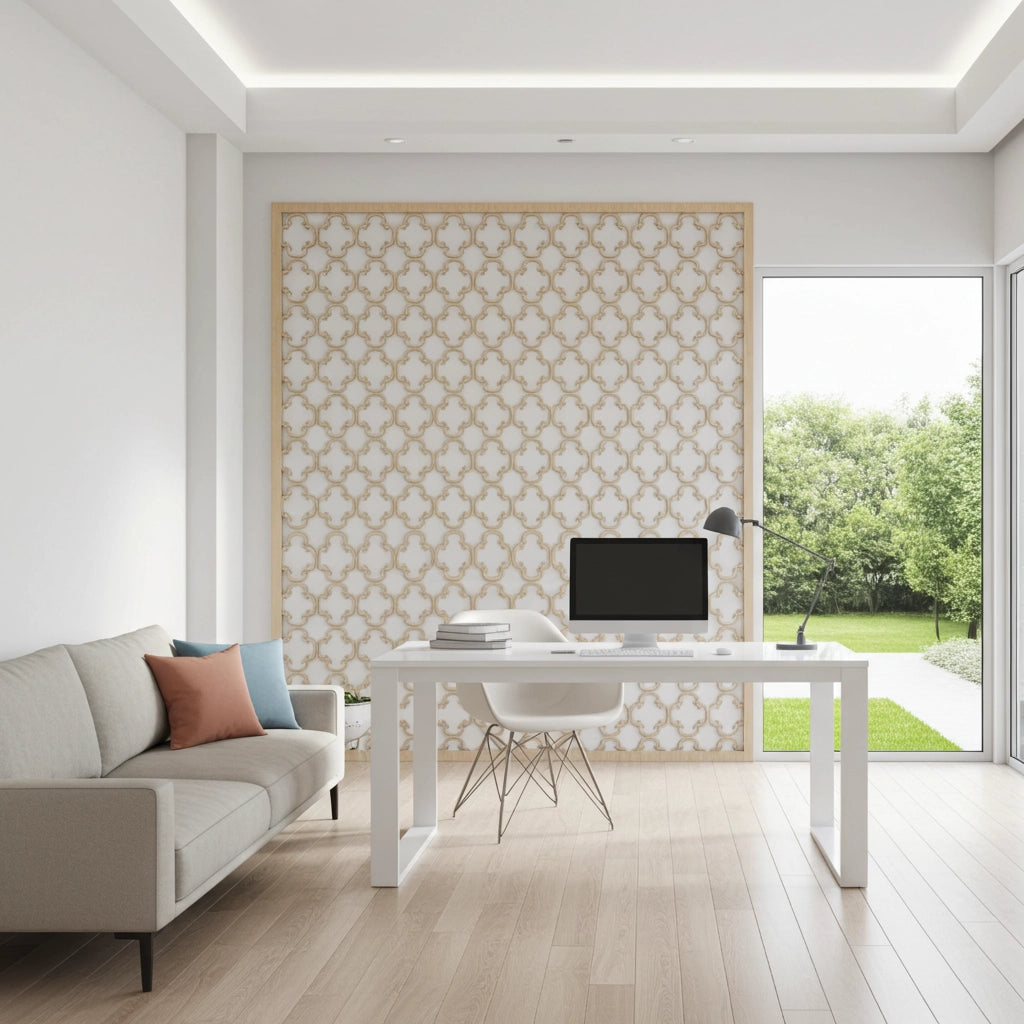 Panel ornamental modular geométrico de madera para decoración de pared interior