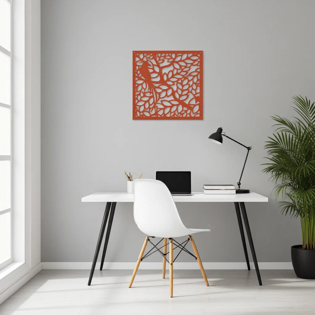 Panel ornamental de madera con motivo natural de árbol y hojas