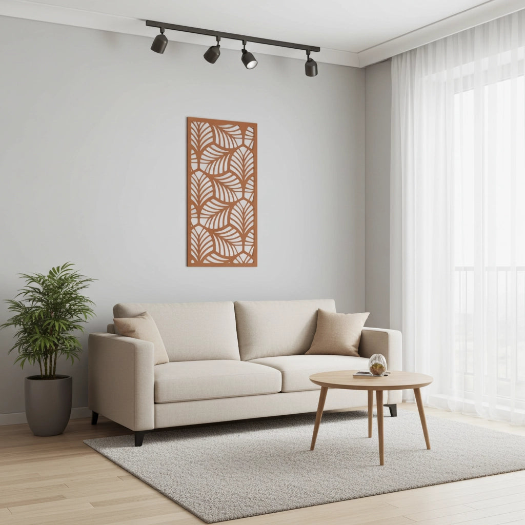 Panel decorativo floral modular para paredes interiores. Diseño elegante con hojas y flores, ideal para decoración moderna y natural.
