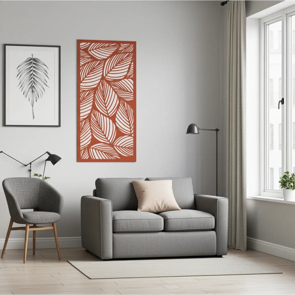 Panel decorativo floral modular para paredes interiores. Diseño elegante con hojas y flores, ideal para decoración moderna y natural.
