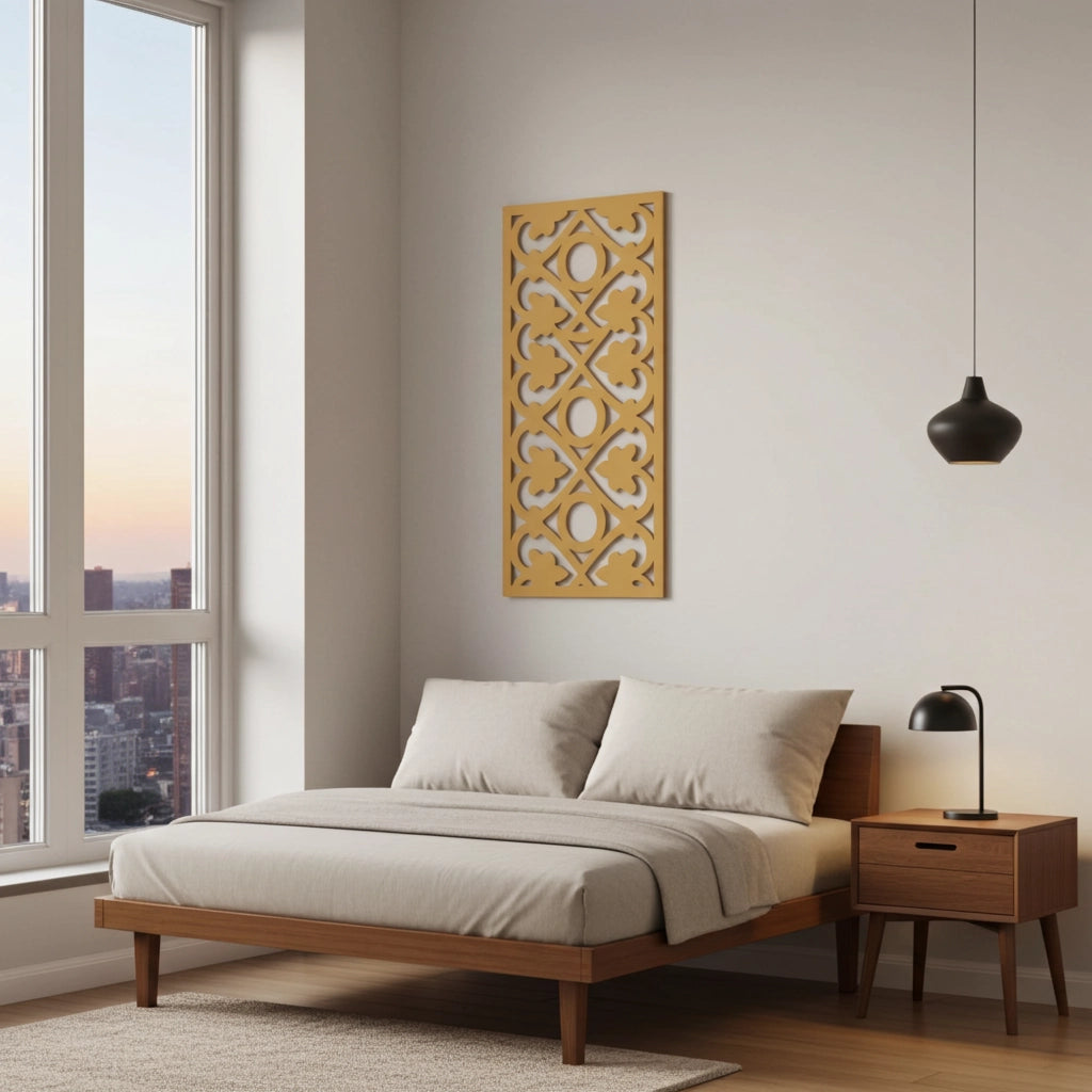 Detalle de panel ornamental geométrico con diseño modular en relieve