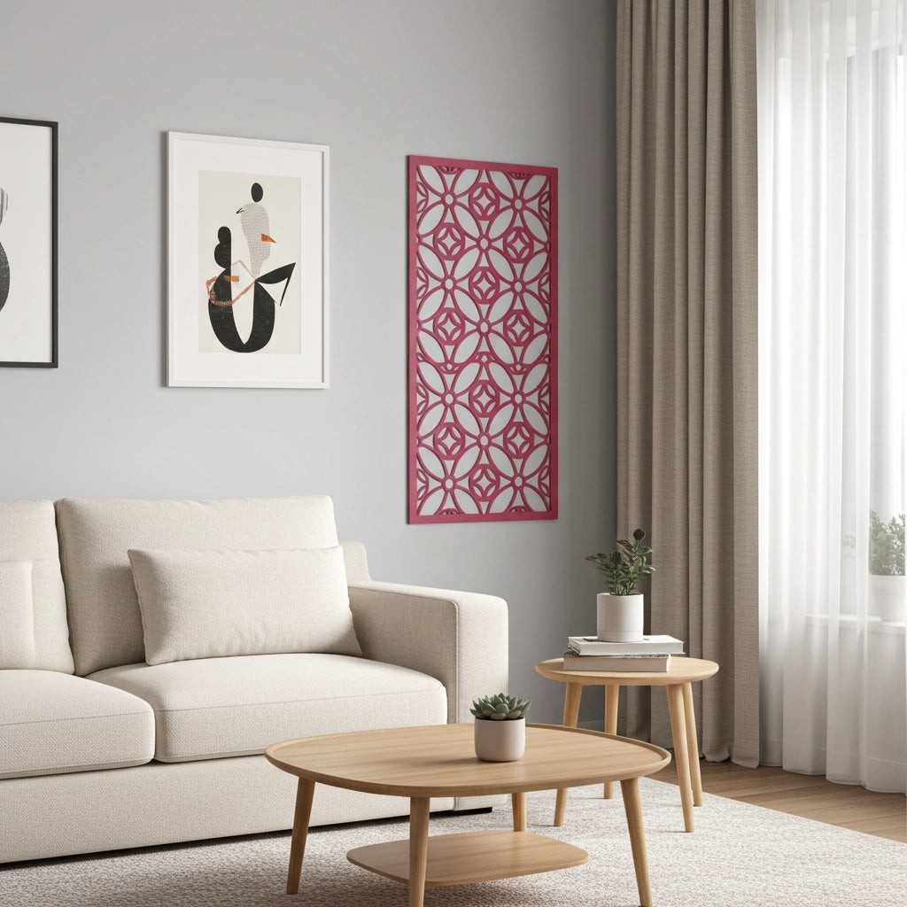 Panel decorativo de madera con patrón geométrico para interiores