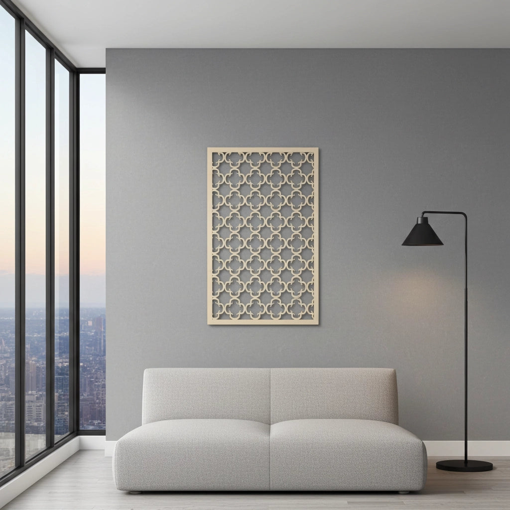 Panel ornamental modular geométrico de madera para decoración de pared interior