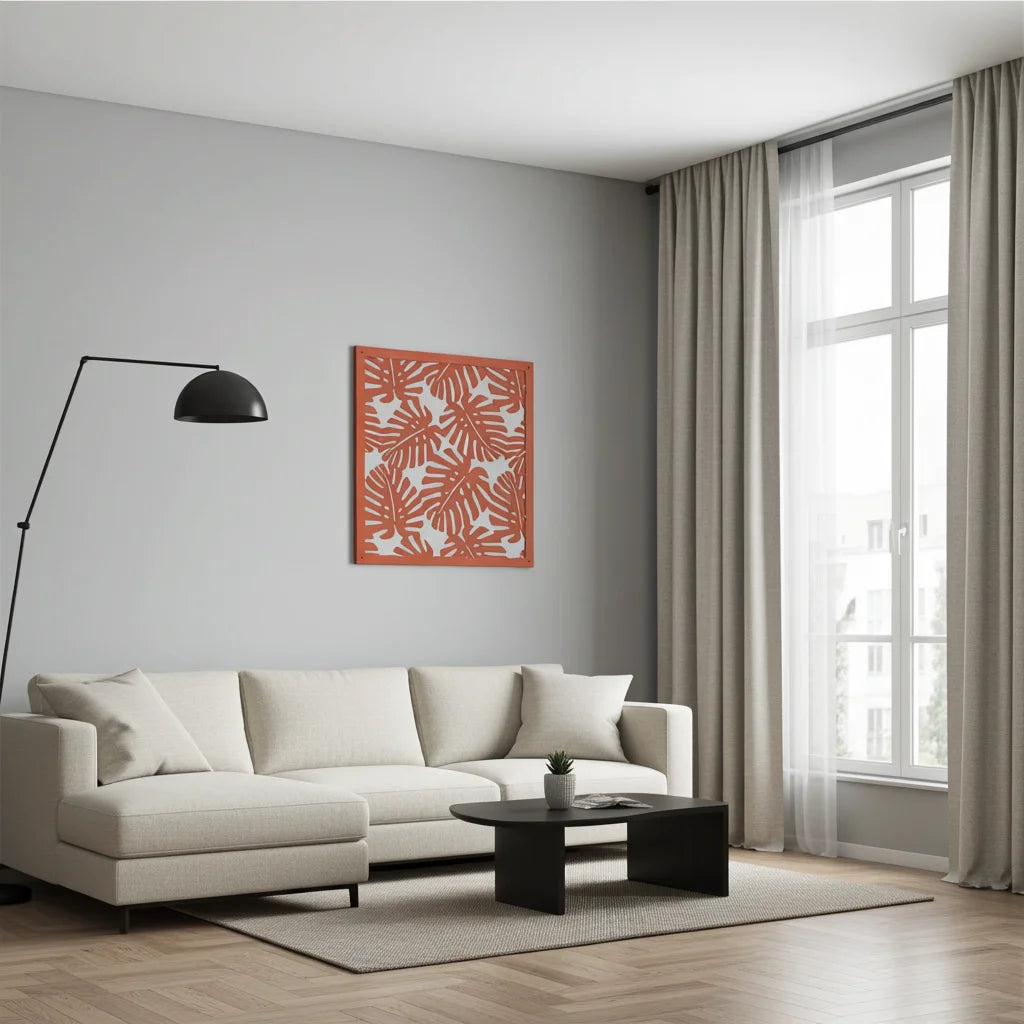 Panel decorativo modular de madera con diseño vegetal