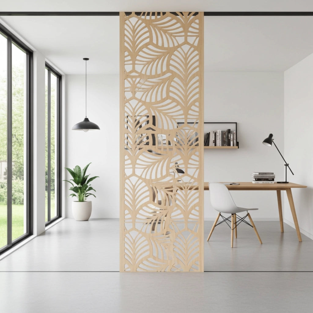 Panel decorativo floral modular para paredes interiores. Diseño elegante con hojas y flores, ideal para decoración moderna y natural.
