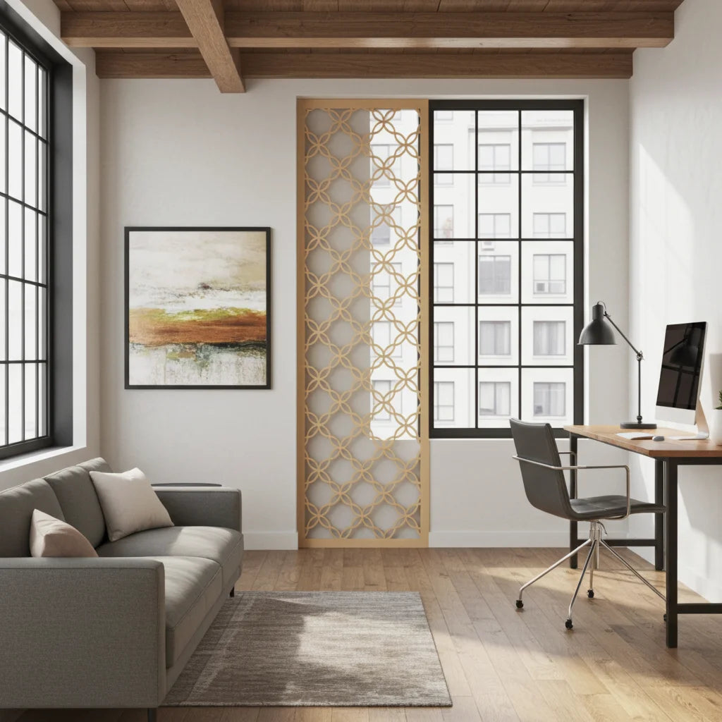 Composición mural con paneles geométricos modulares de diseño moderno